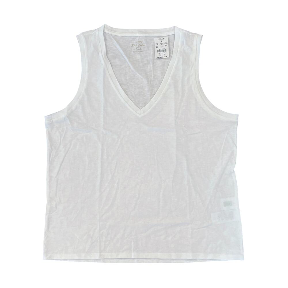NWT J. Crew White Vintage Slub Cotton V-Neck Tank Top - SIZE L